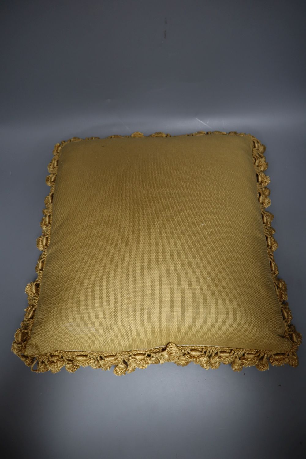 A pair of Aubusson cushions with tassel edging, 40 x 38cm